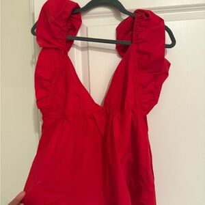 Le Lis Bold Red Ruffled Blouse